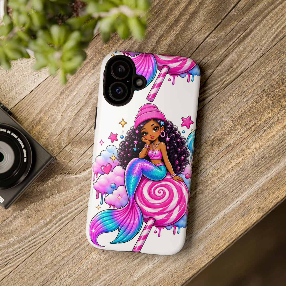 Cute Mermaid Candy Phone Case  Pink Lollipop Fantasy Tough Case