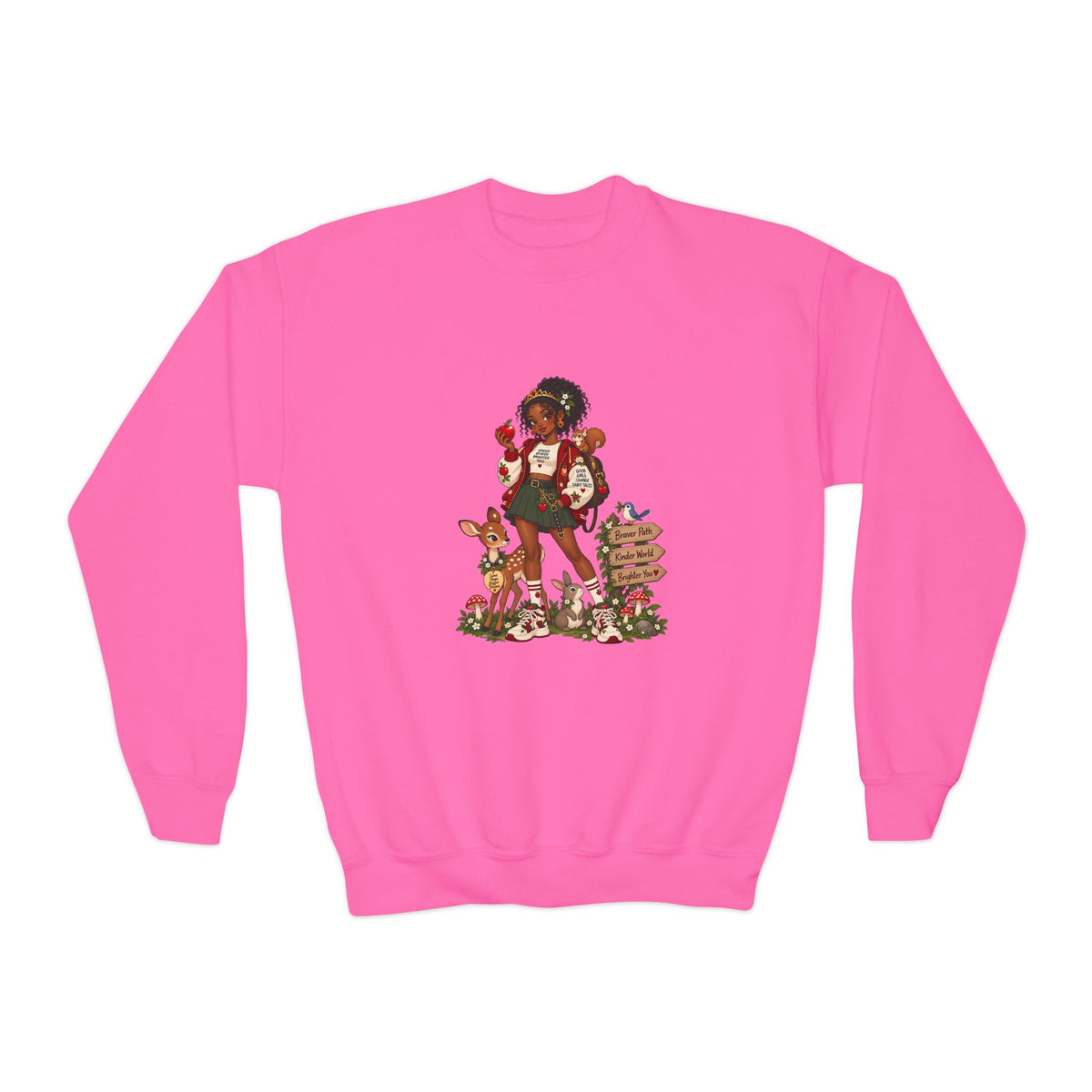 Youth Crewneck Sweatshirt — Vintage Woodland Fairy Tale Kids Pullover