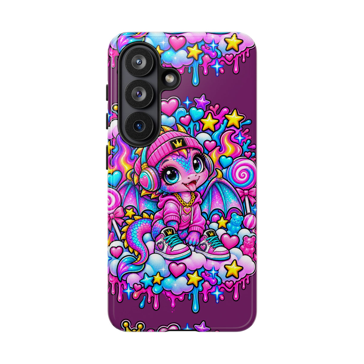 Cute Dragon Phone Case Purple Heart Crown Design