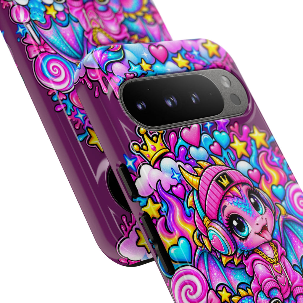 Cute Dragon Phone Case Purple Heart Crown Design