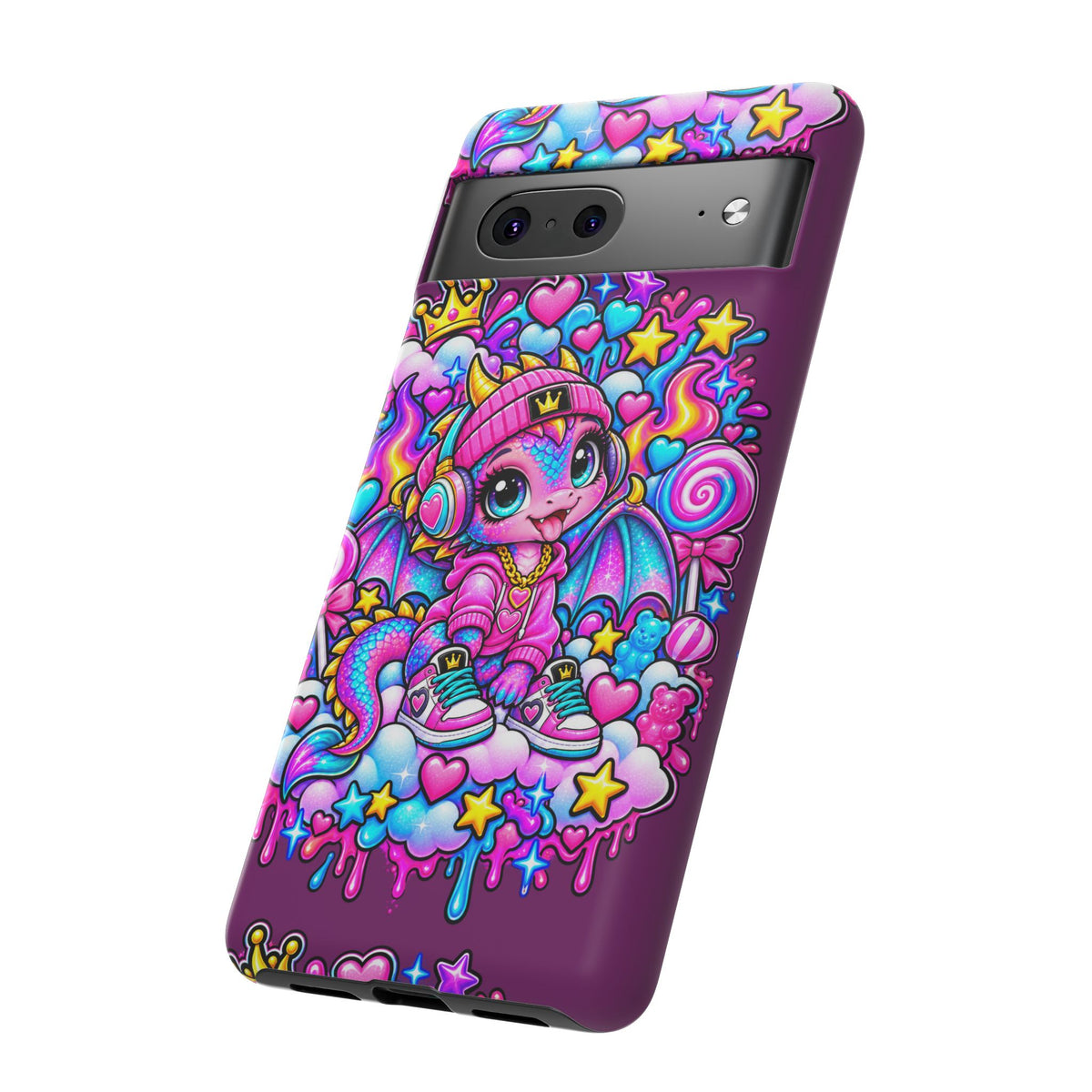 Cute Dragon Phone Case Purple Heart Crown Design