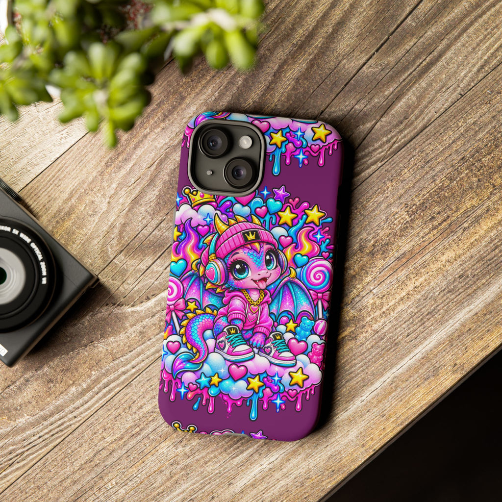Cute Dragon Phone Case Purple Heart Crown Design