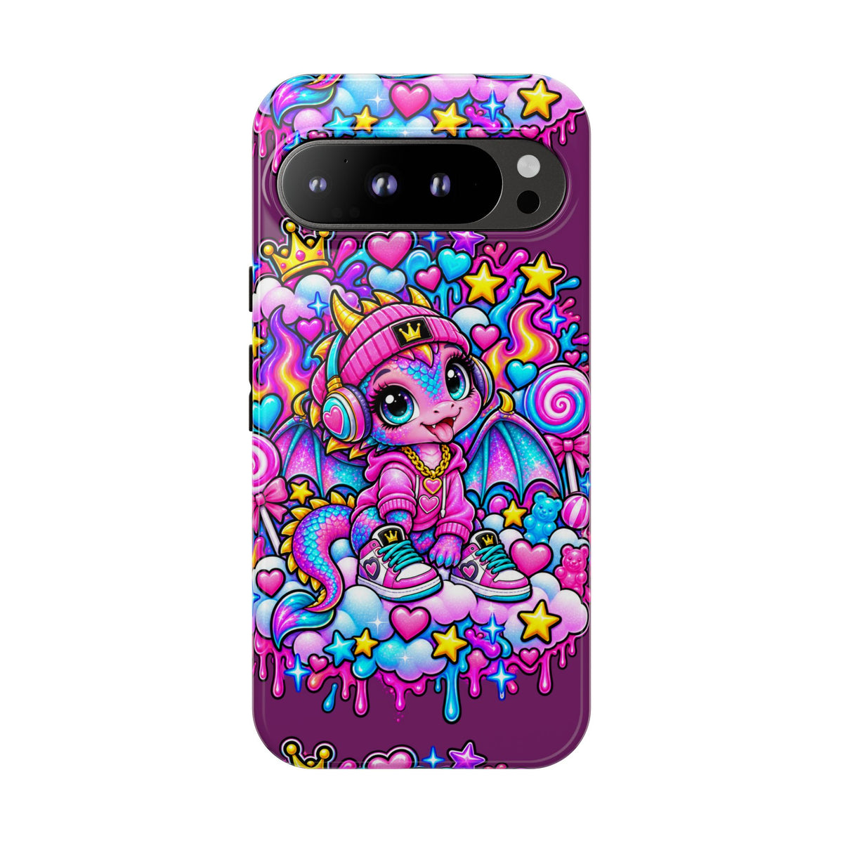 Cute Dragon Phone Case Purple Heart Crown Design