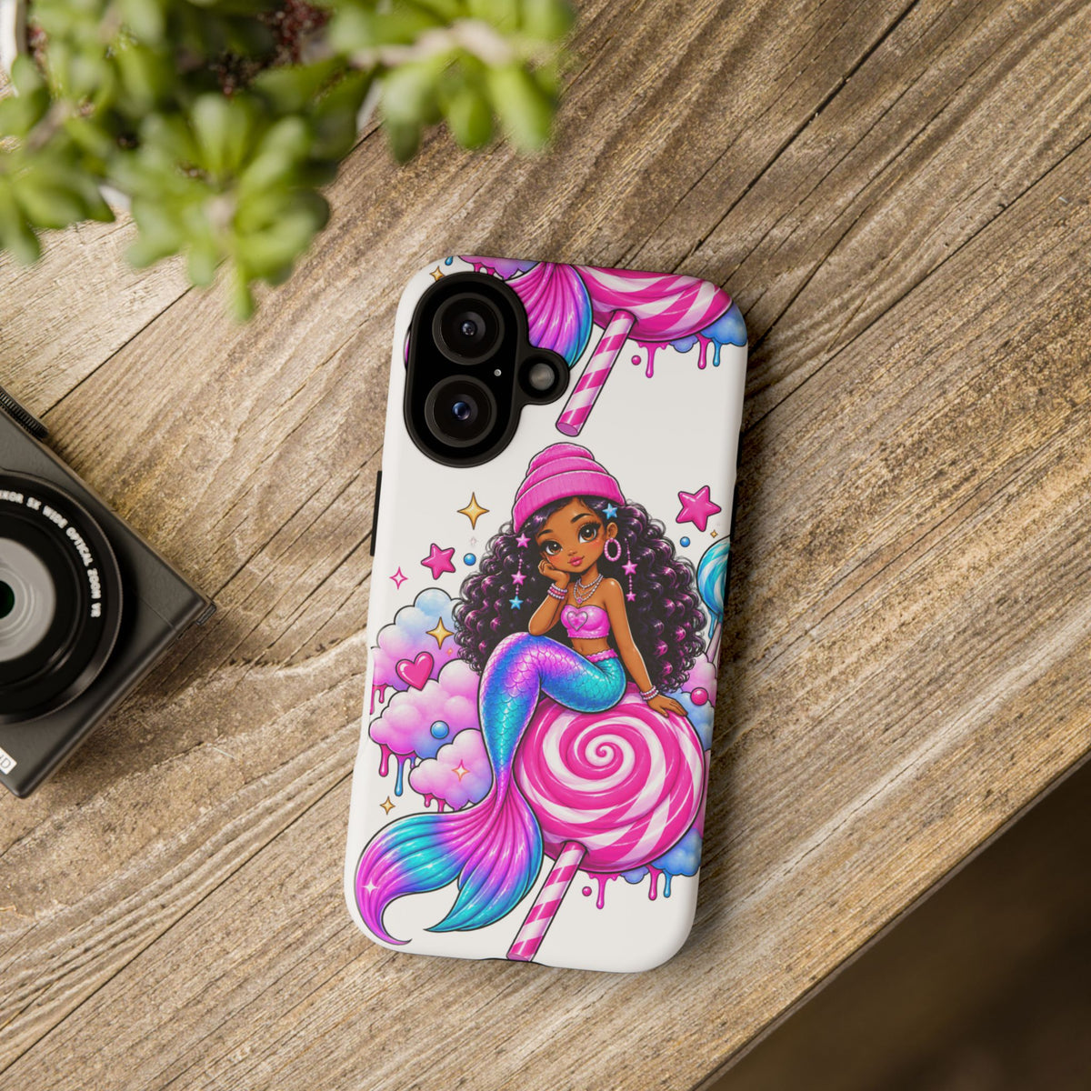 Cute Mermaid Candy Phone Case  Pink Lollipop Fantasy Tough Case