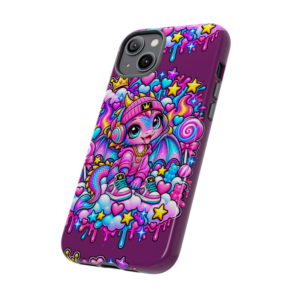 Cute Dragon Phone Case Purple Heart Crown Design