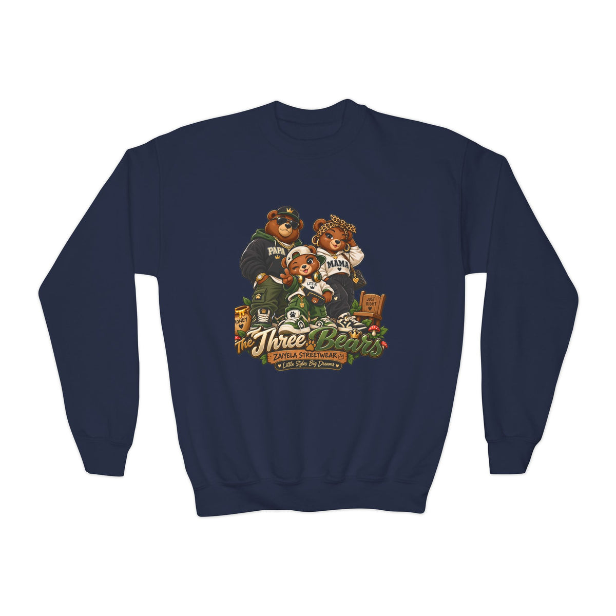 Youth Crewneck Sweatshirt - Vintage Teddy Bear Family Graphic