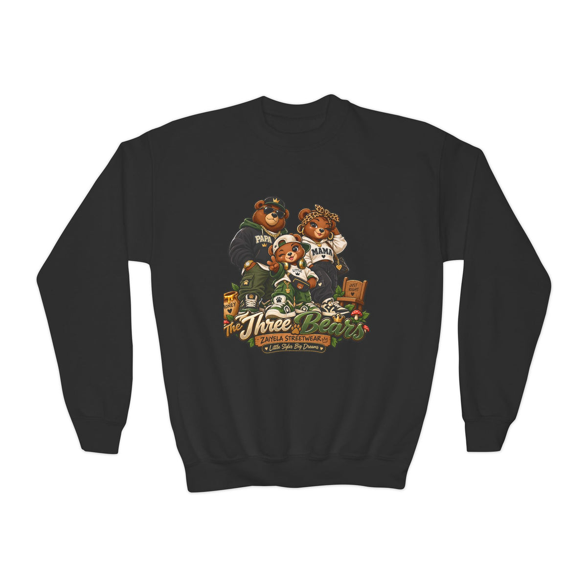 Youth Crewneck Sweatshirt - Vintage Teddy Bear Family Graphic
