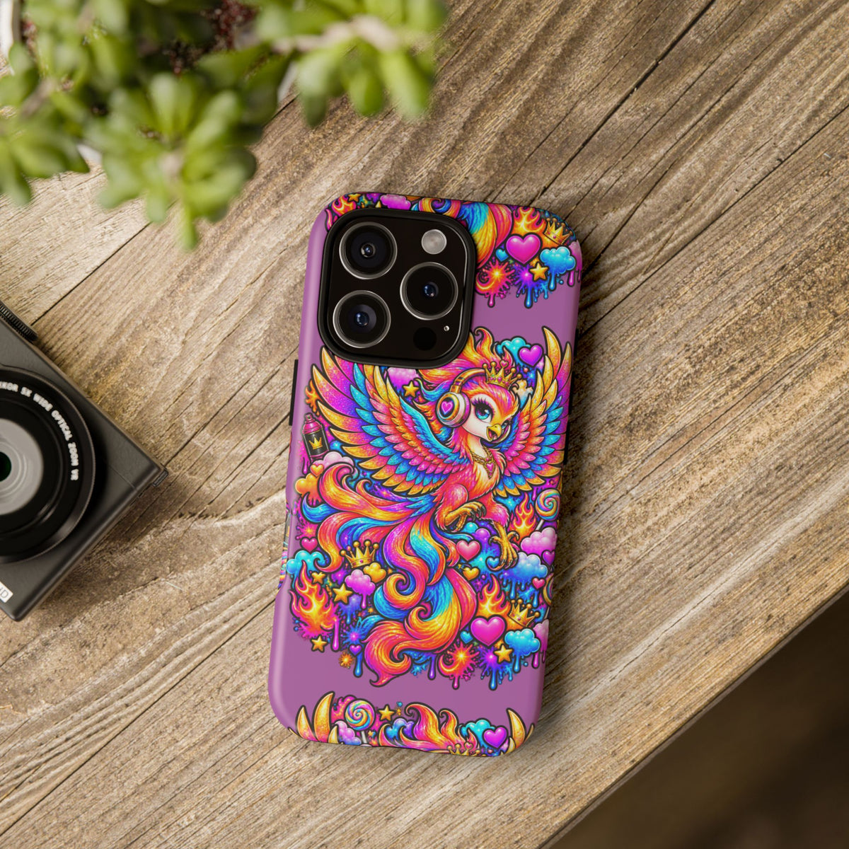 Phone Case — Vibrant Rainbow Phoenix with Headphones