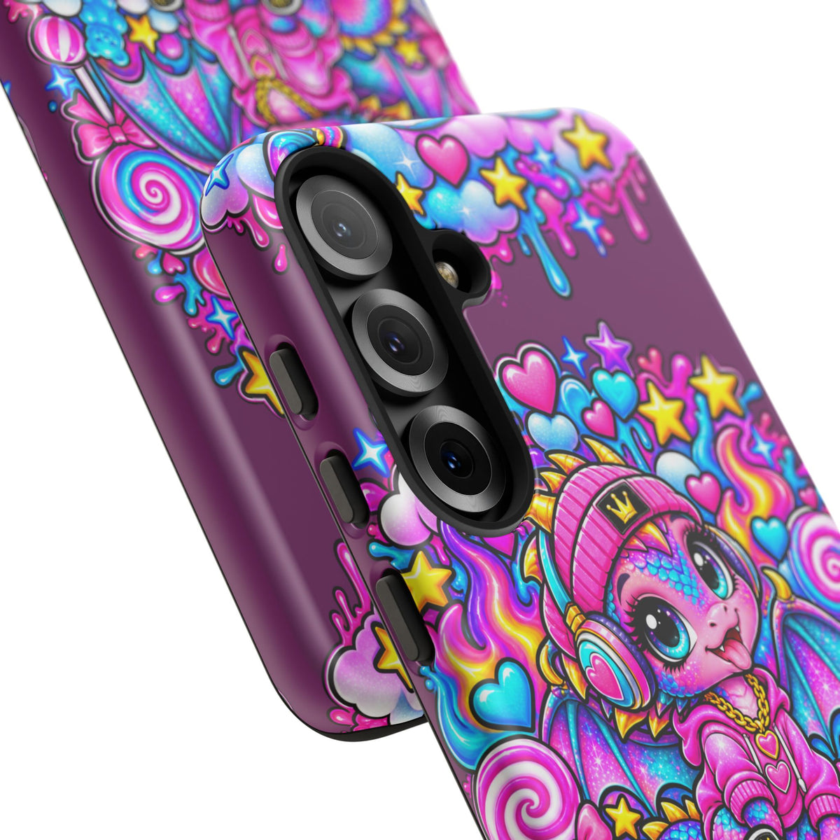 Cute Dragon Phone Case Purple Heart Crown Design