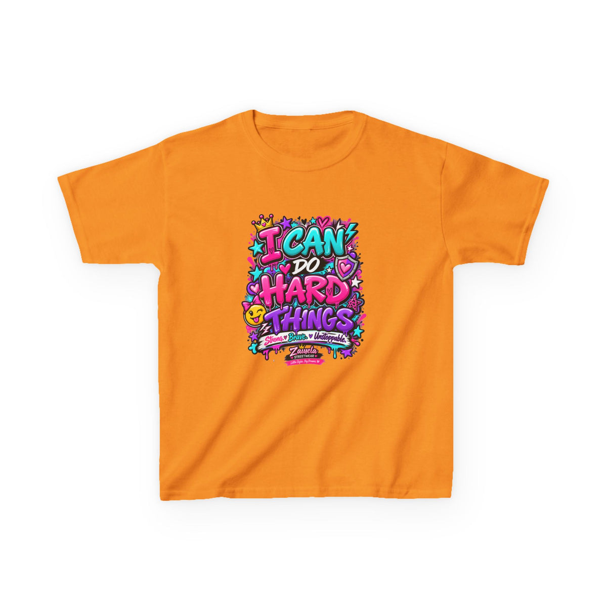 Kids T‑Shirt — "I Can Do Hard Things" Colorful Motivational Graphic Tee