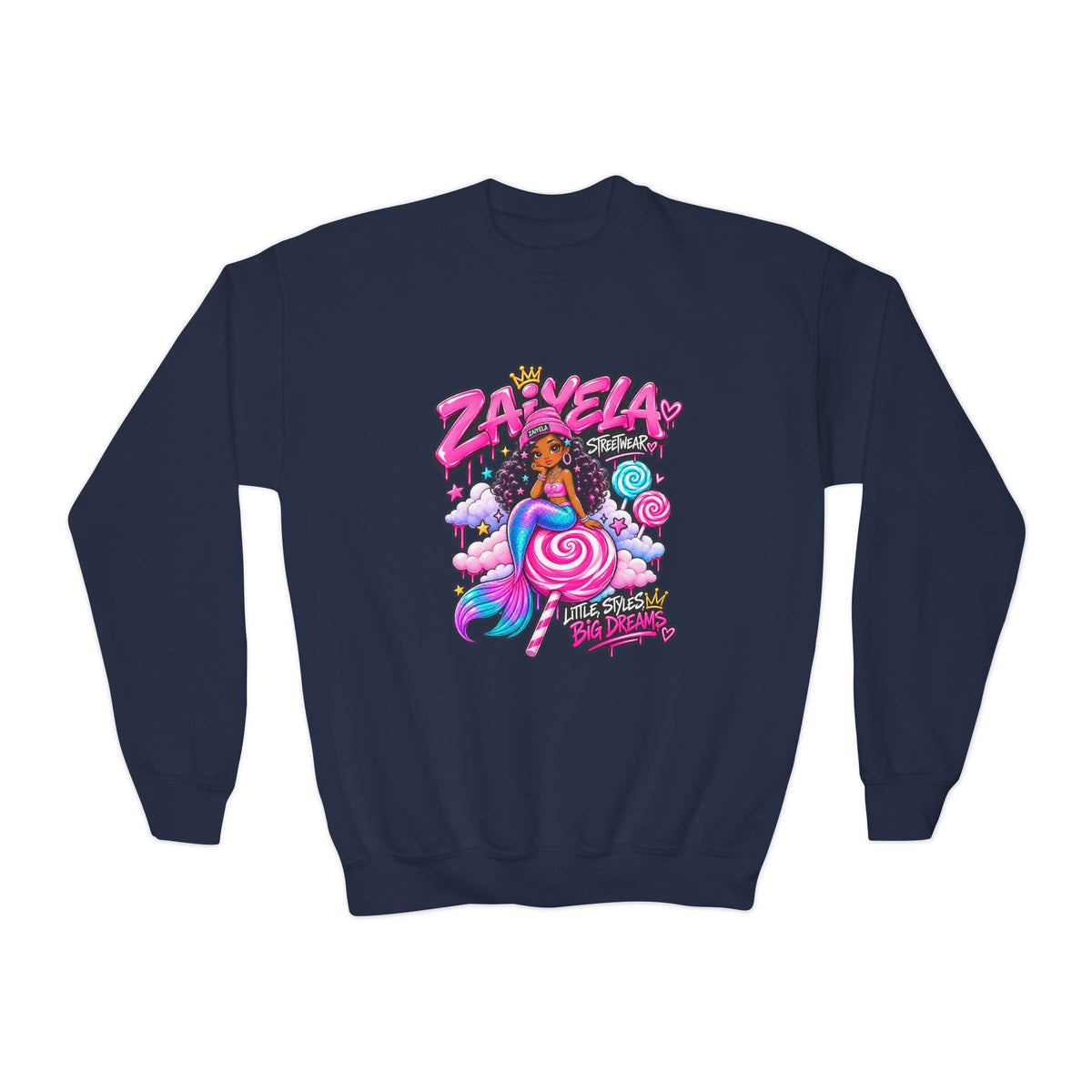 Youth Crewneck Sweatshirt — Zariella Candy Cloud Graphic