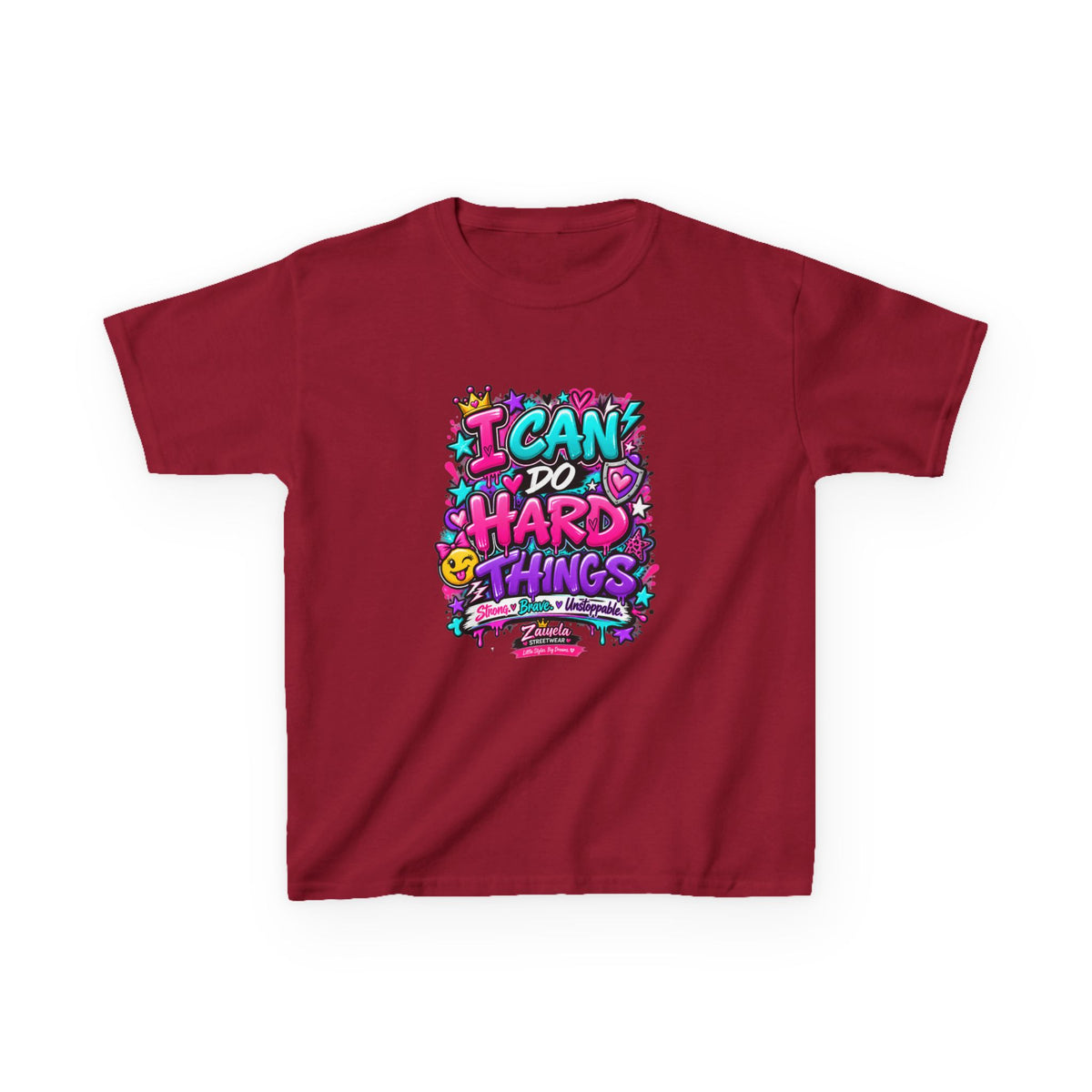 Kids T‑Shirt — "I Can Do Hard Things" Colorful Motivational Graphic Tee