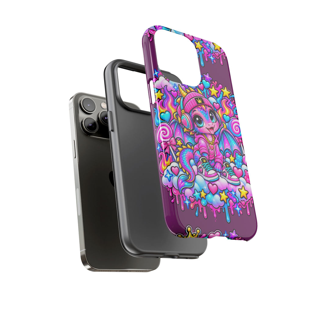 Cute Dragon Phone Case Purple Heart Crown Design