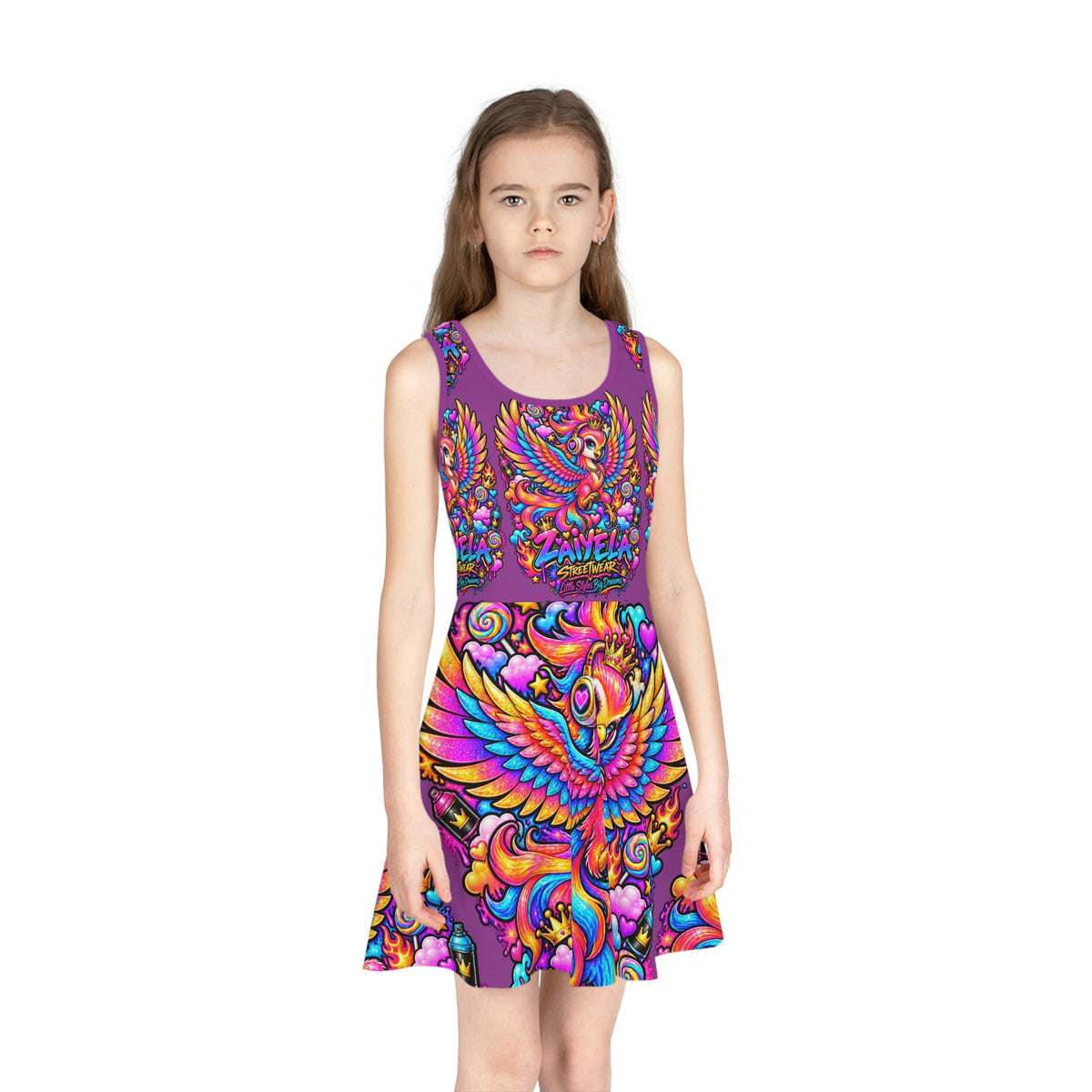 Girls Sundress — Vibrant Rainbow Phoenix Dress