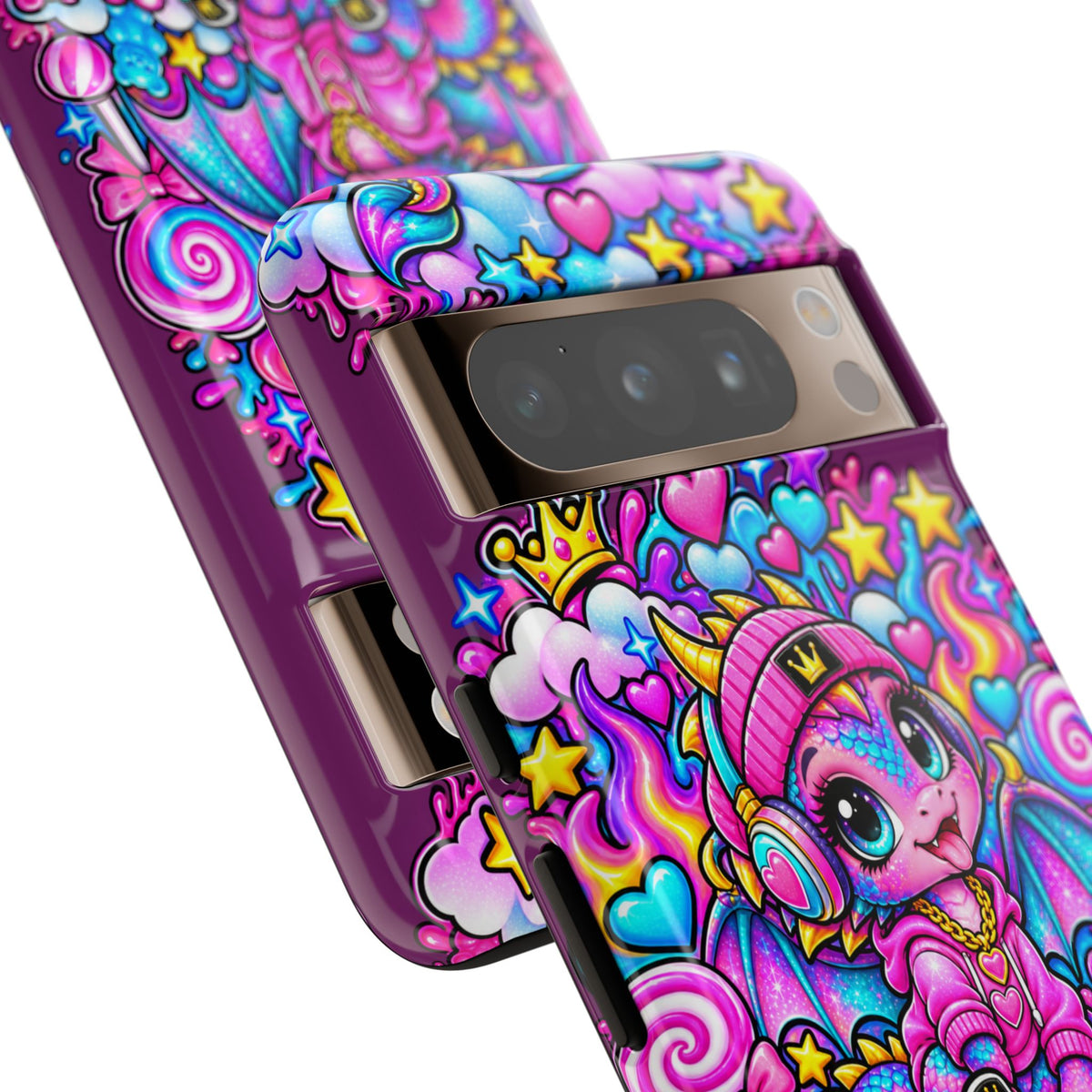 Cute Dragon Phone Case Purple Heart Crown Design