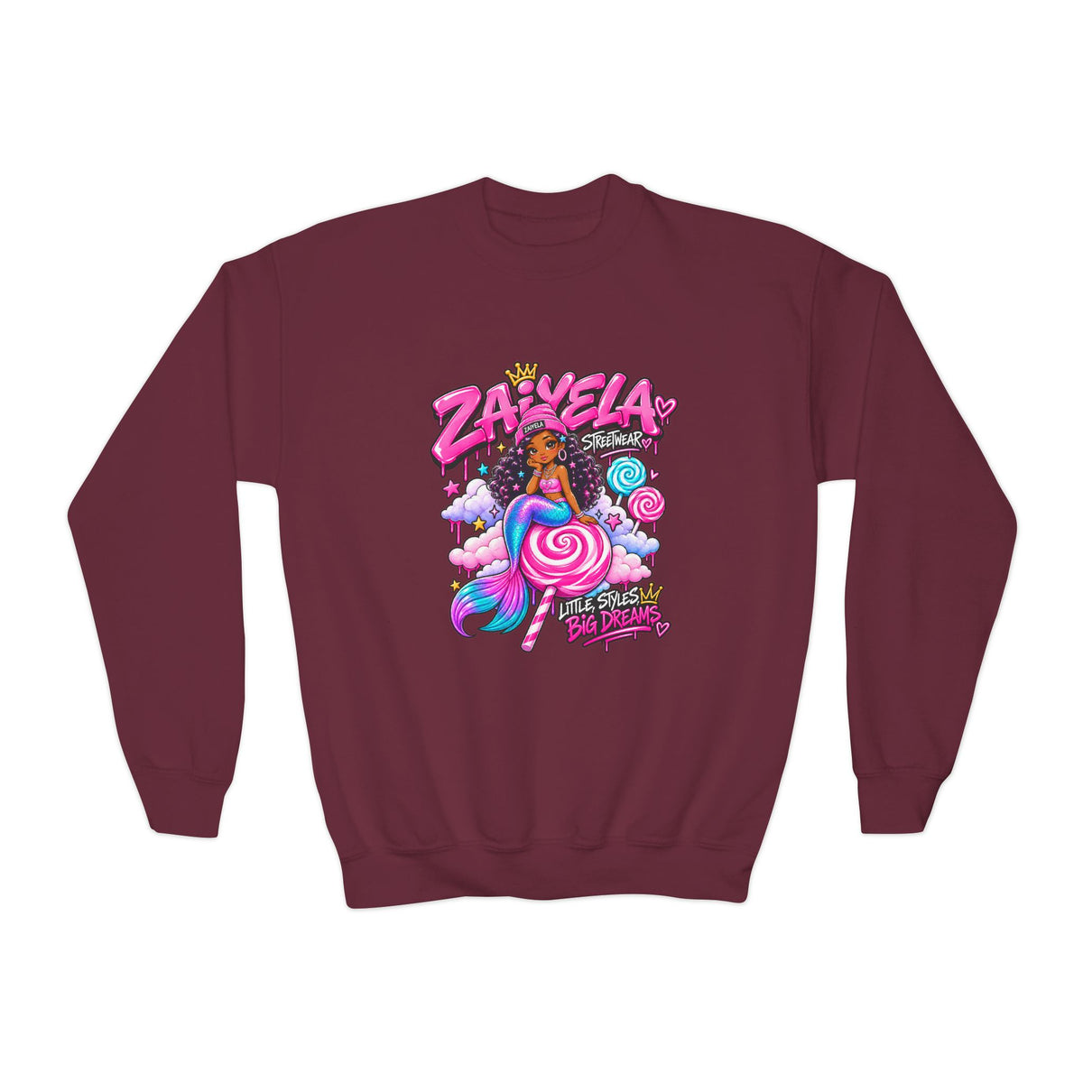 Youth Crewneck Sweatshirt — Zariella Candy Cloud Graphic