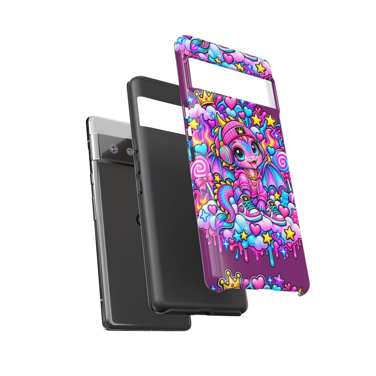 Cute Dragon Phone Case Purple Heart Crown Design