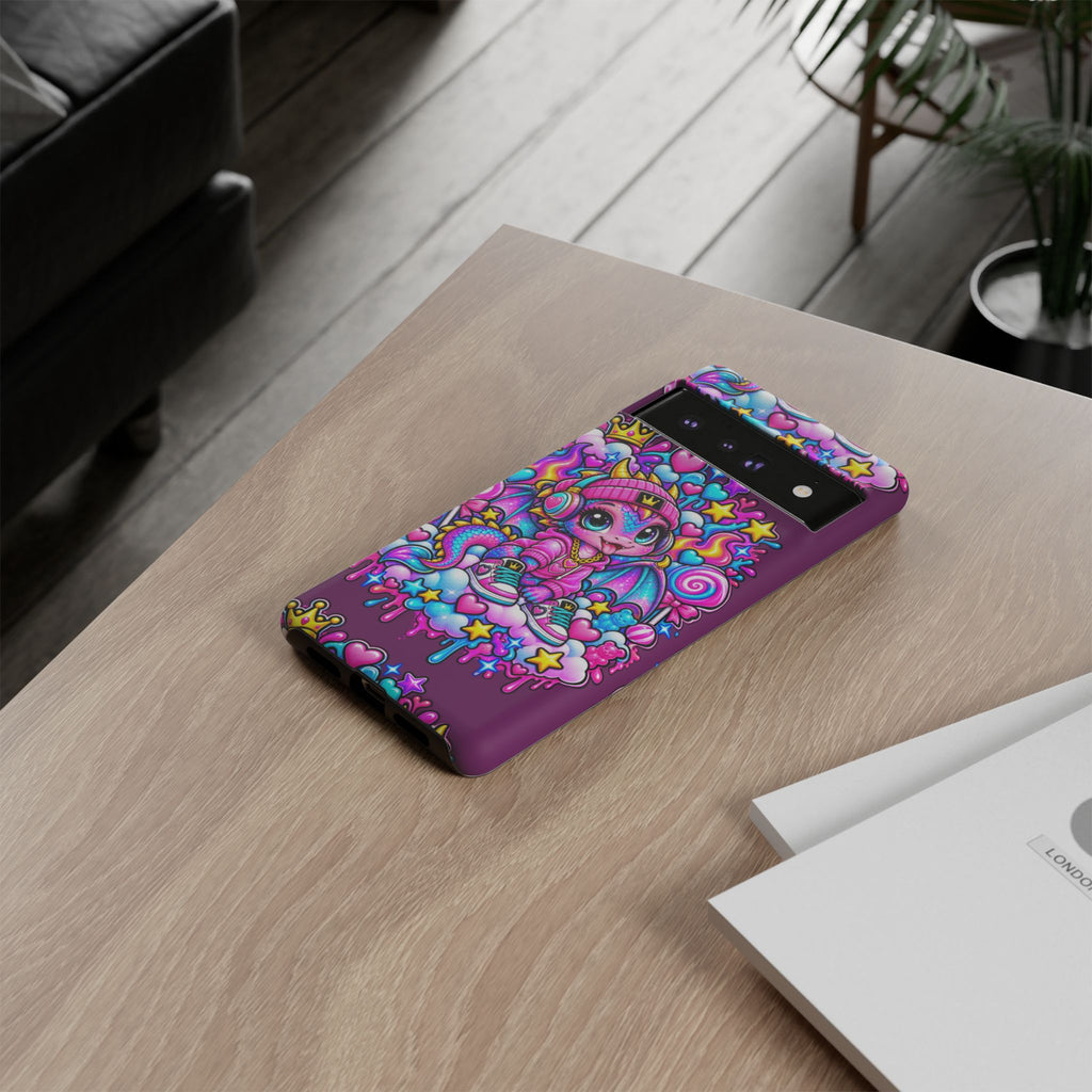 Cute Dragon Phone Case Purple Heart Crown Design