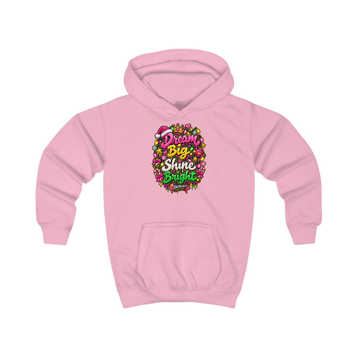 Kids Hoodie Dream Big. Shine Bright Colorful Holiday Graphic