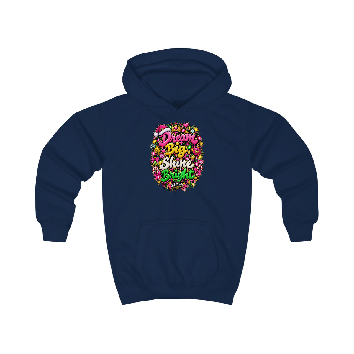 Kids Hoodie Dream Big. Shine Bright Colorful Holiday Graphic