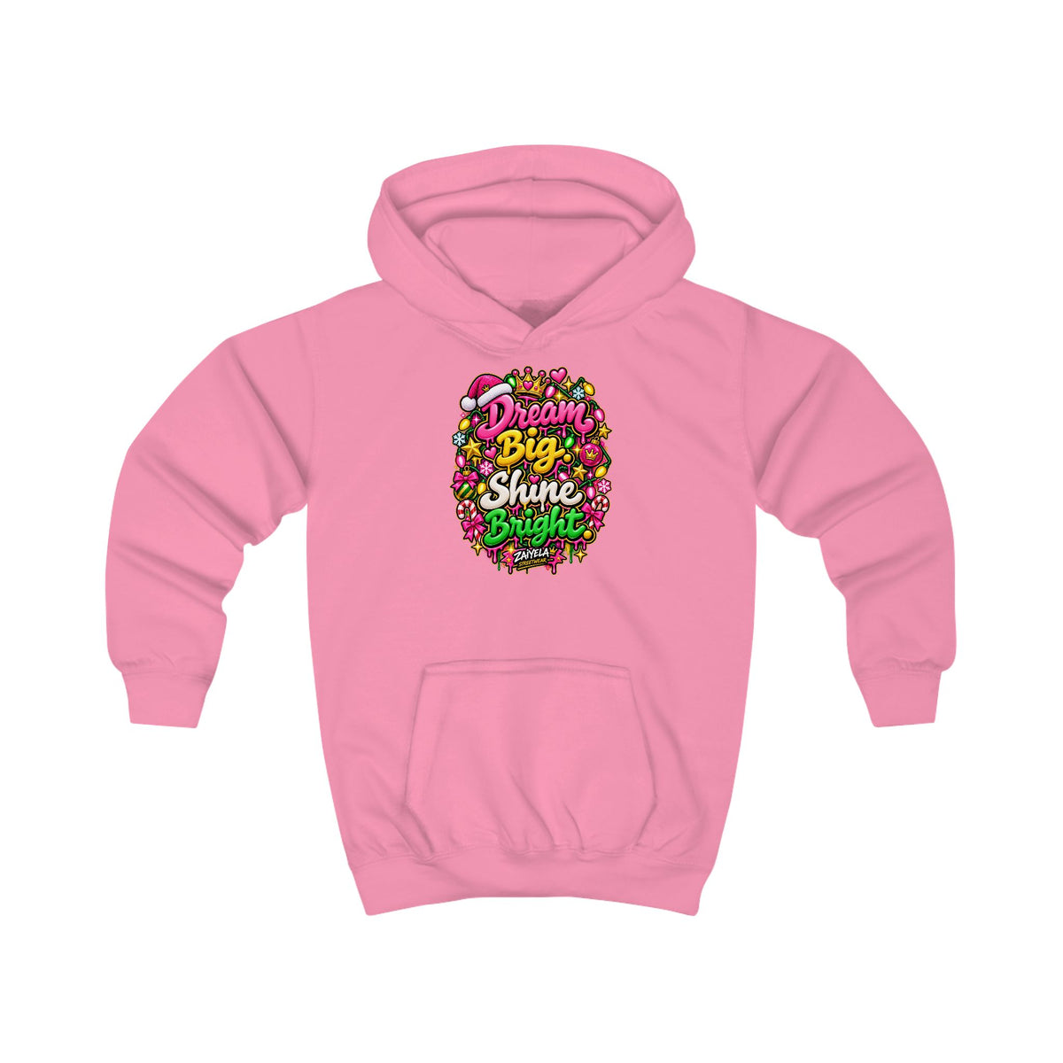 Kids Hoodie Dream Big. Shine Bright Colorful Holiday Graphic
