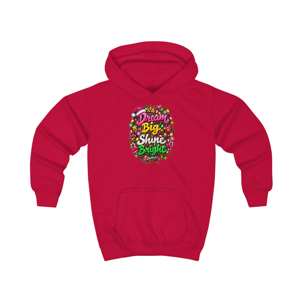 Kids Hoodie Dream Big. Shine Bright Colorful Holiday Graphic