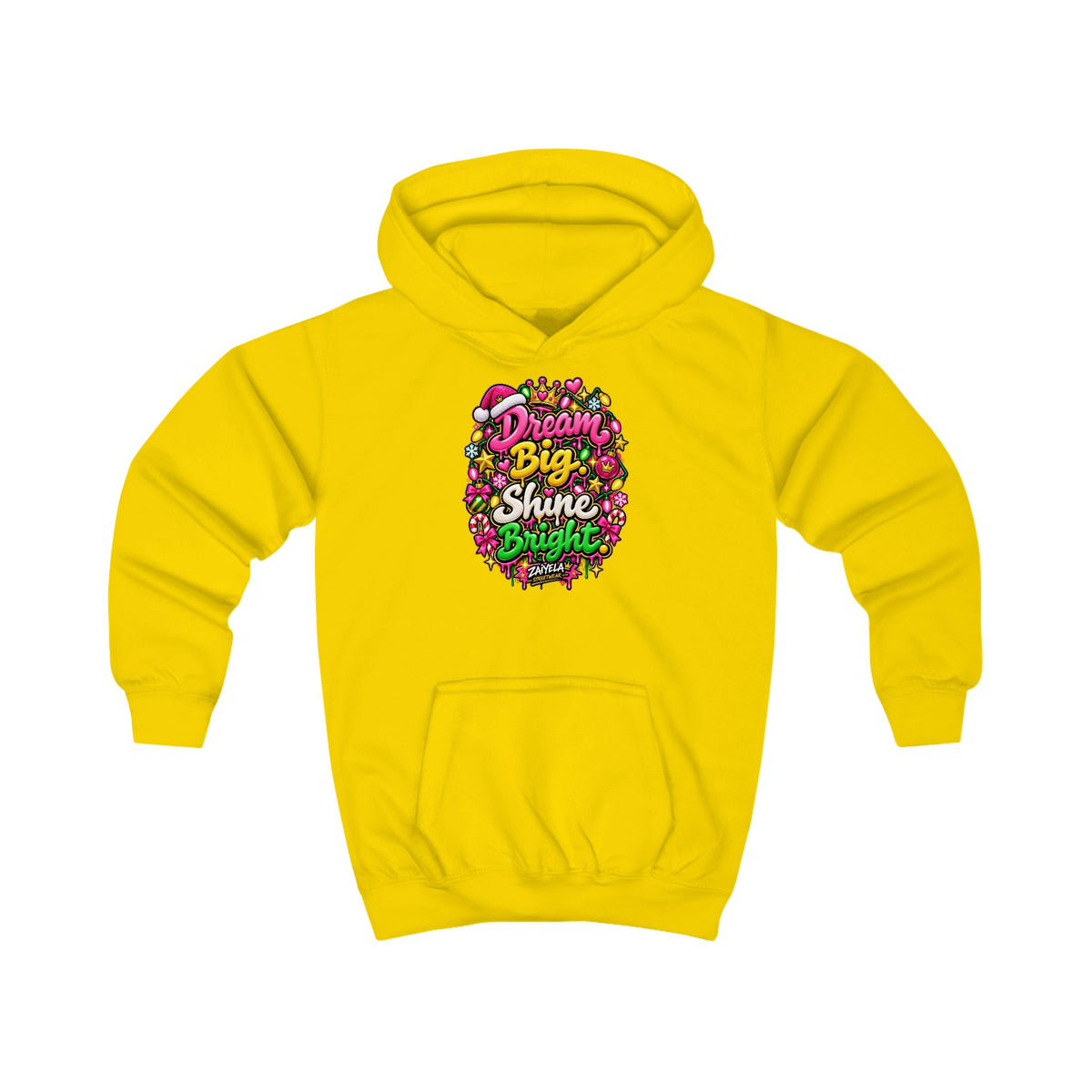Kids Hoodie Dream Big. Shine Bright Colorful Holiday Graphic