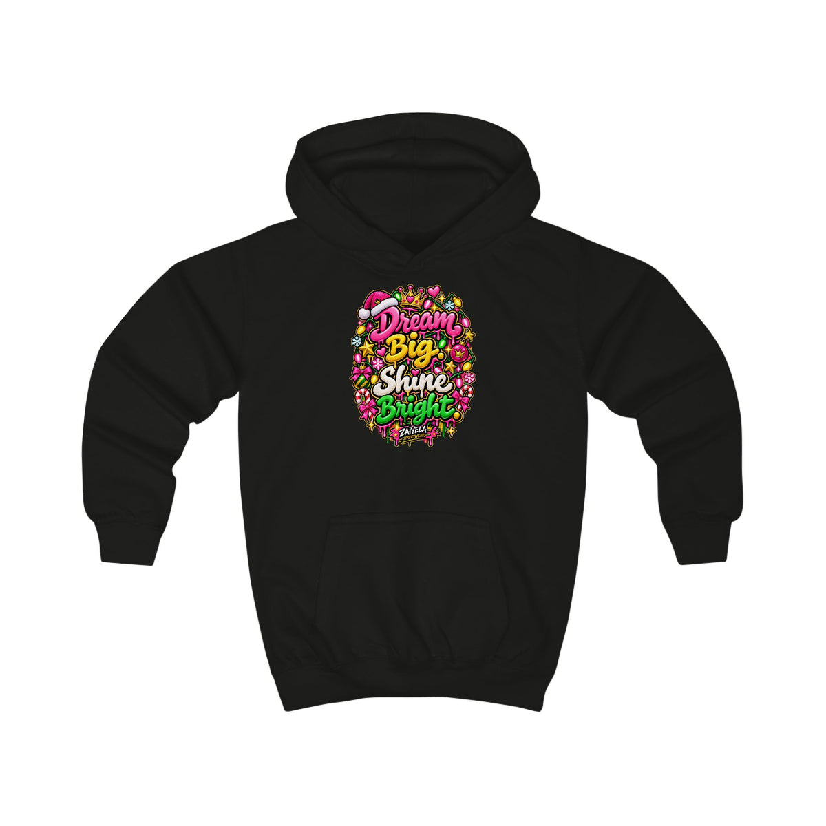 Kids Hoodie Dream Big. Shine Bright Colorful Holiday Graphic
