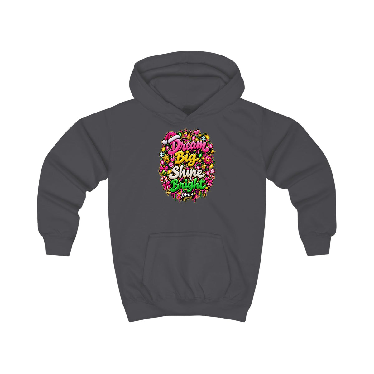 Kids Hoodie Dream Big. Shine Bright Colorful Holiday Graphic