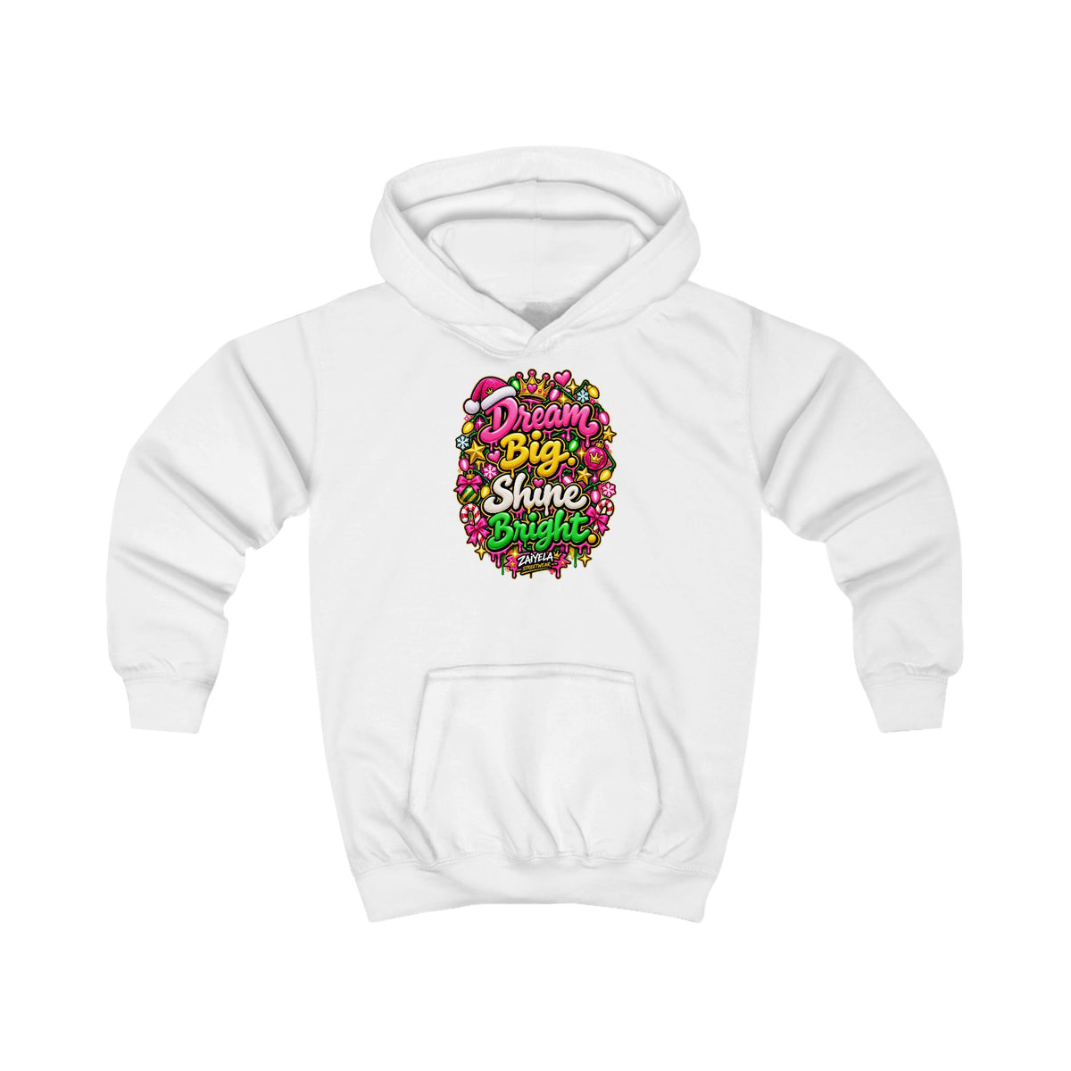 Kids Hoodie Dream Big. Shine Bright Colorful Holiday Graphic