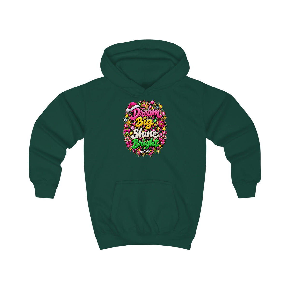 Kids Hoodie Dream Big. Shine Bright Colorful Holiday Graphic