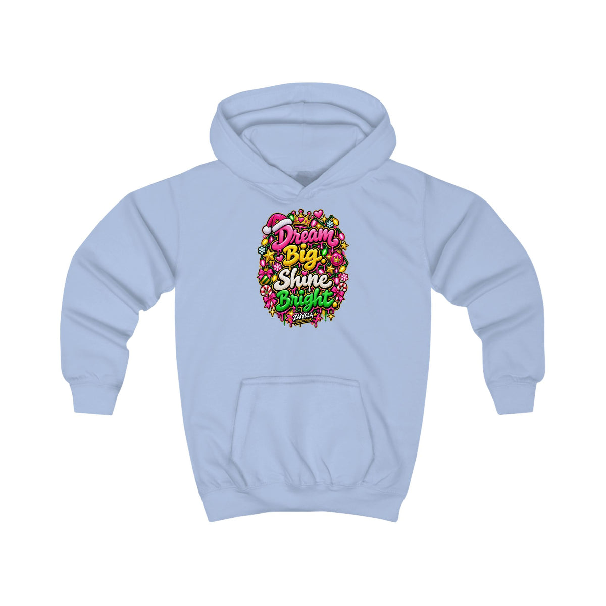 Kids Hoodie Dream Big. Shine Bright Colorful Holiday Graphic