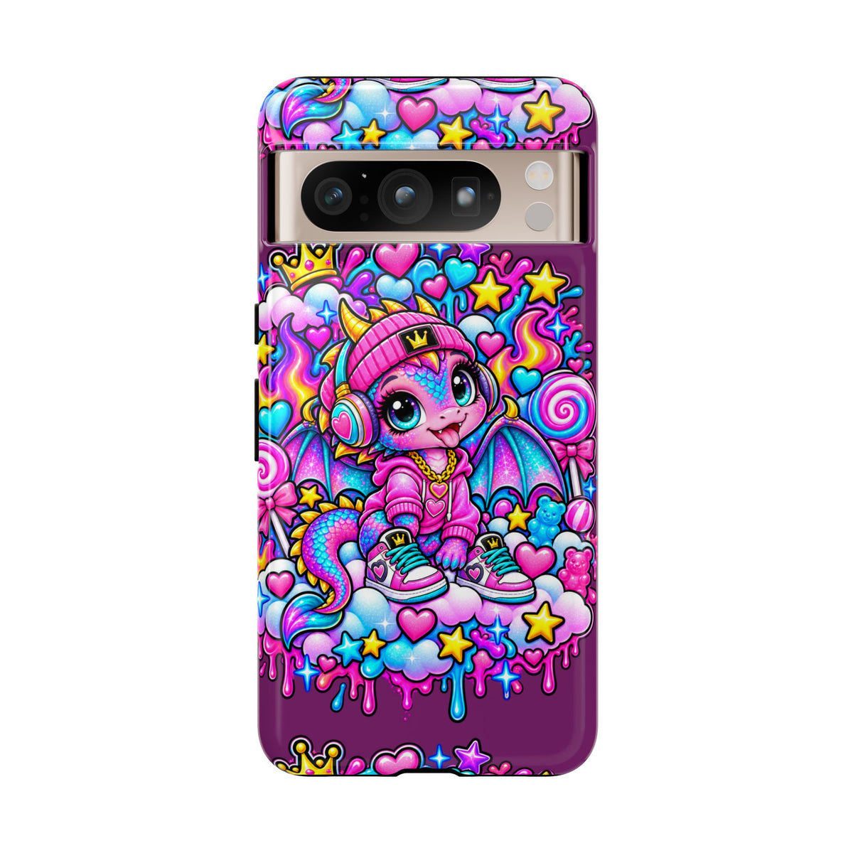 Cute Dragon Phone Case Purple Heart Crown Design