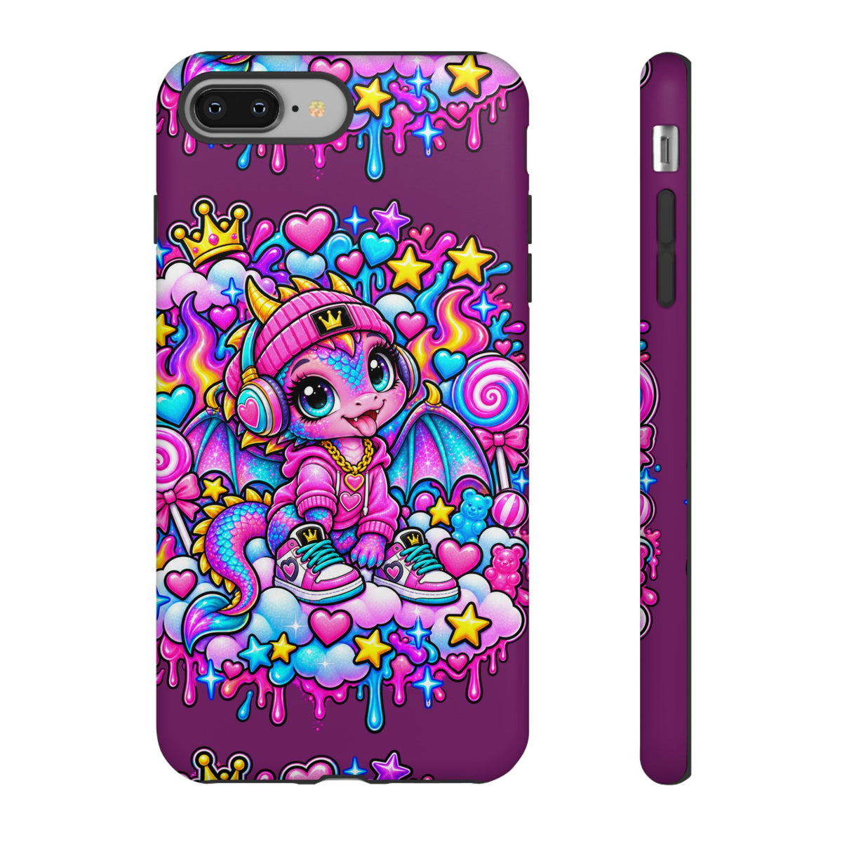 Cute Dragon Phone Case Purple Heart Crown Design