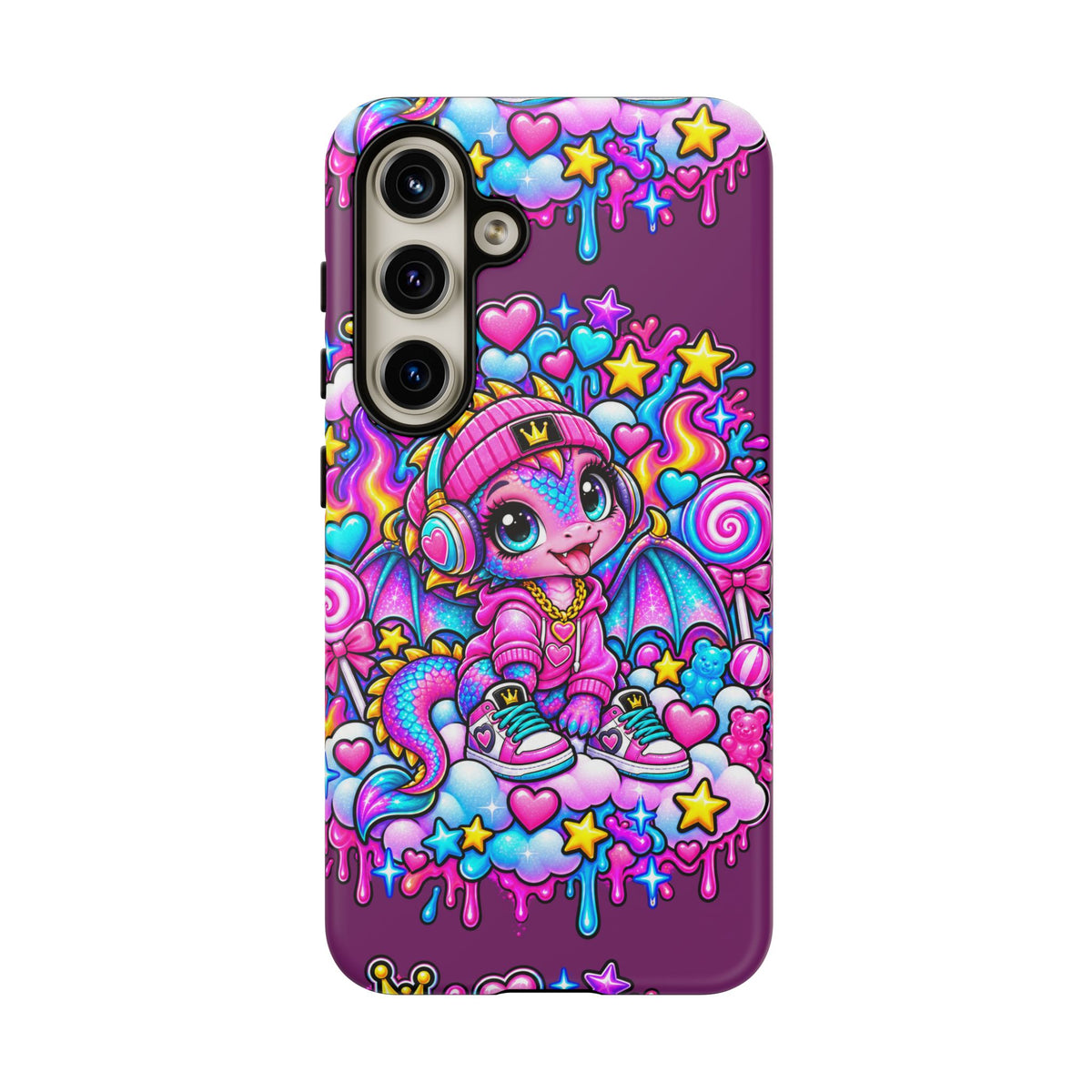 Cute Dragon Phone Case Purple Heart Crown Design