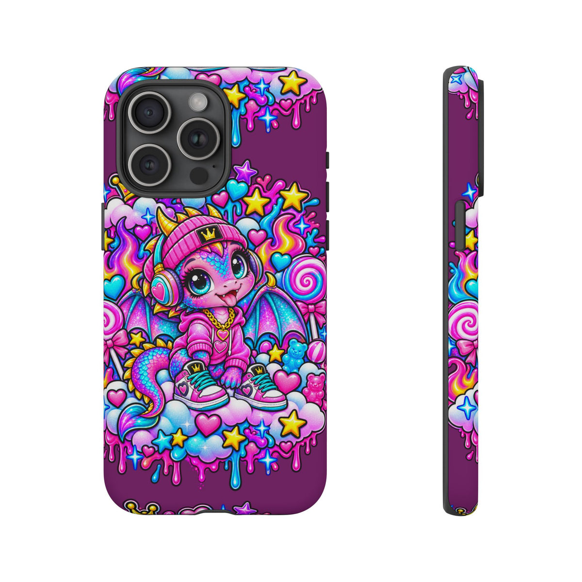 Cute Dragon Phone Case Purple Heart Crown Design