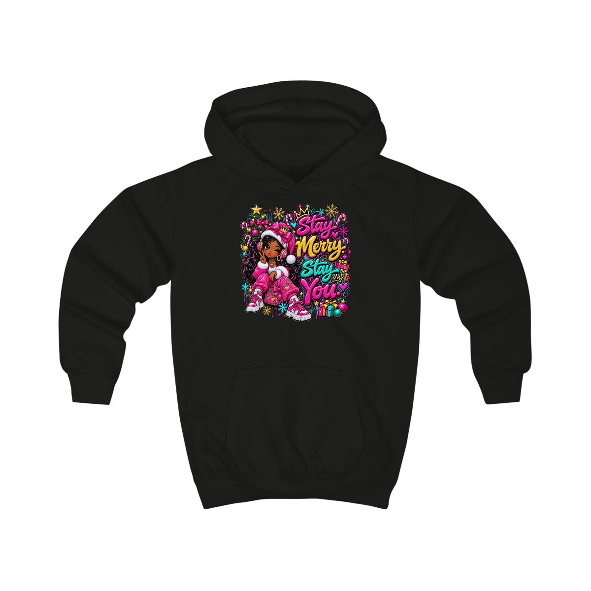Kids Hoodie Stay Merry. Stay You Holiday Graphic Hoodie (Merry & Bright)