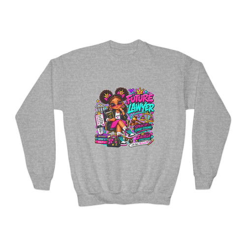 Future Lawyer Youth Crewneck Sweatshirt — Colorful Aspiring Lawyer Graphic