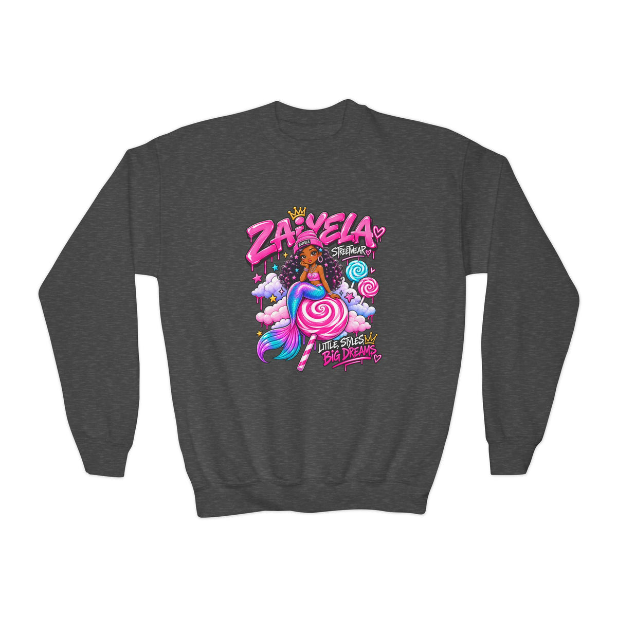 Youth Crewneck Sweatshirt — Zariella Candy Cloud Graphic