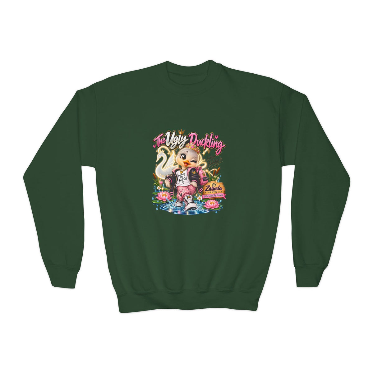 Youth Crewneck Sweatshirt Different Is Beautiful Cute Duck Graphic