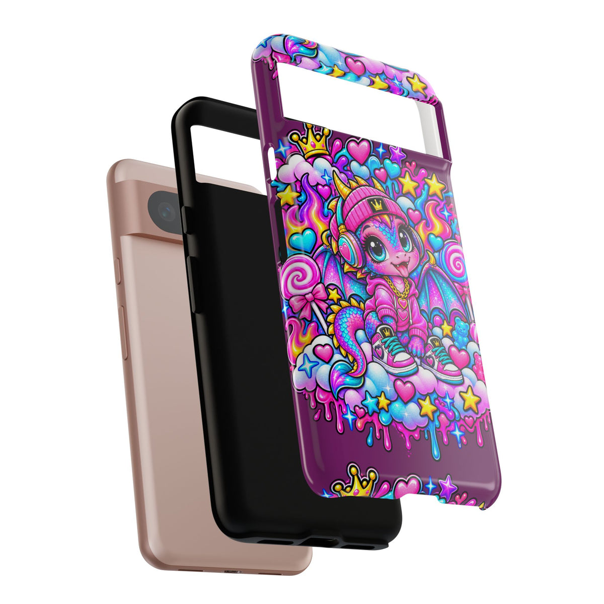 Cute Dragon Phone Case Purple Heart Crown Design