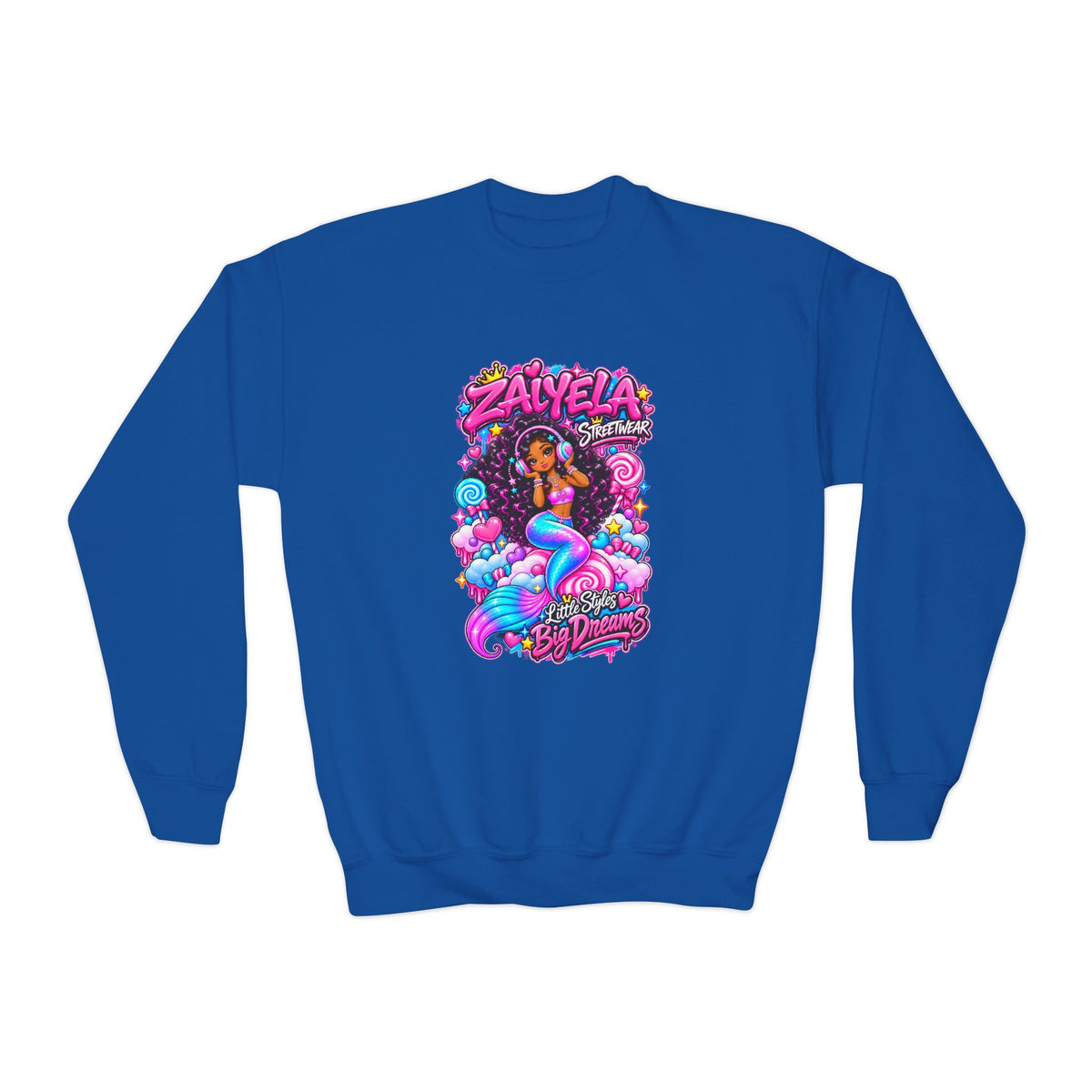Youth Crewneck Sweatshirt Colorful Mermaid Graphic Kids Pullover