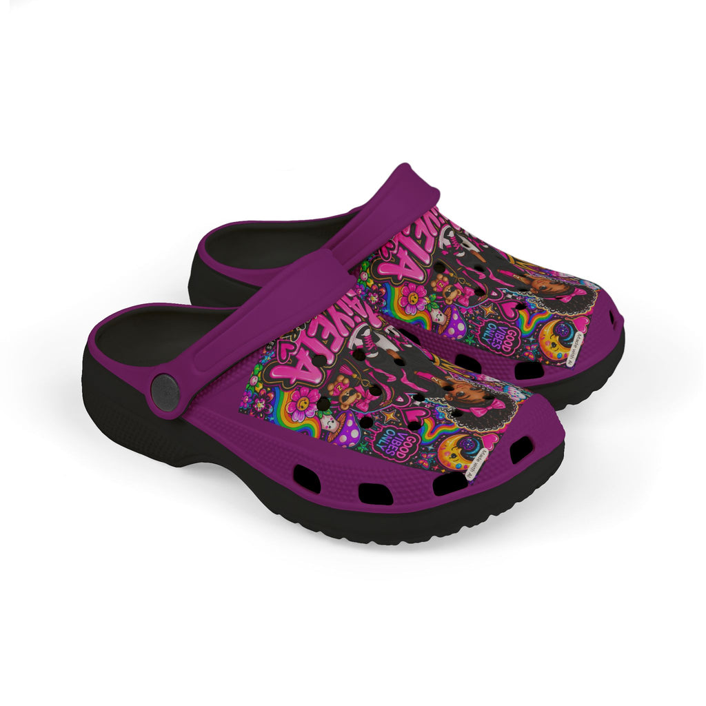 Girls' Purple Princess EVA Foam Clogs — Cute Cartoon Hearts & Crown All-Over Print