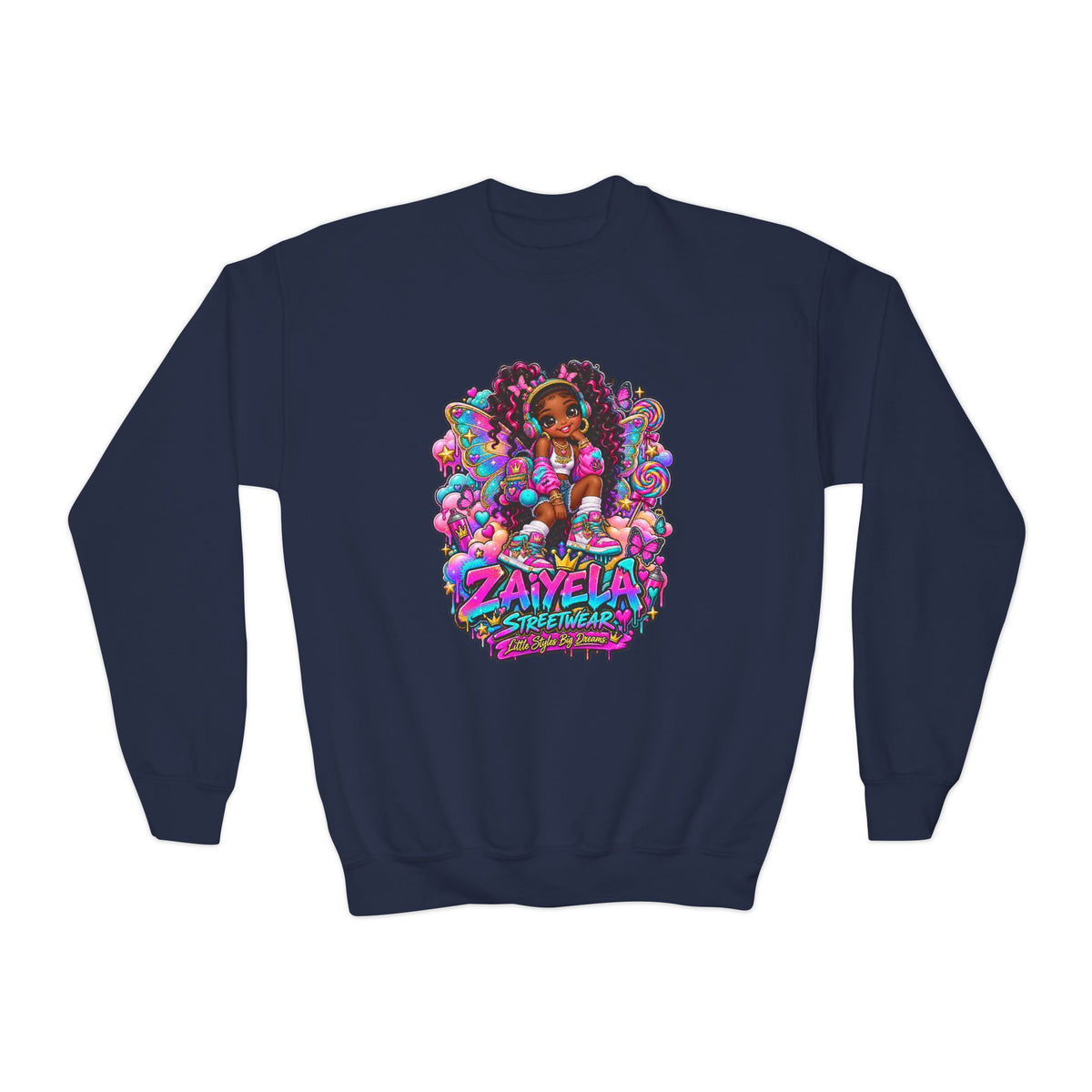 Youth Crewneck Sweatshirt Colorful Girl Character Graphic Fairy Streetwear Princess