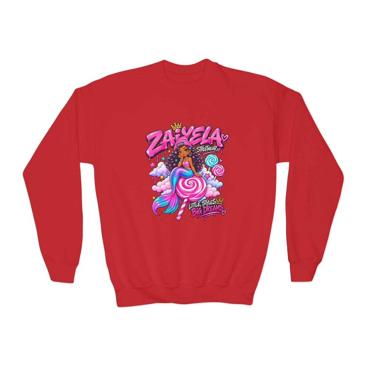 Youth Crewneck Sweatshirt — Zariella Candy Cloud Graphic