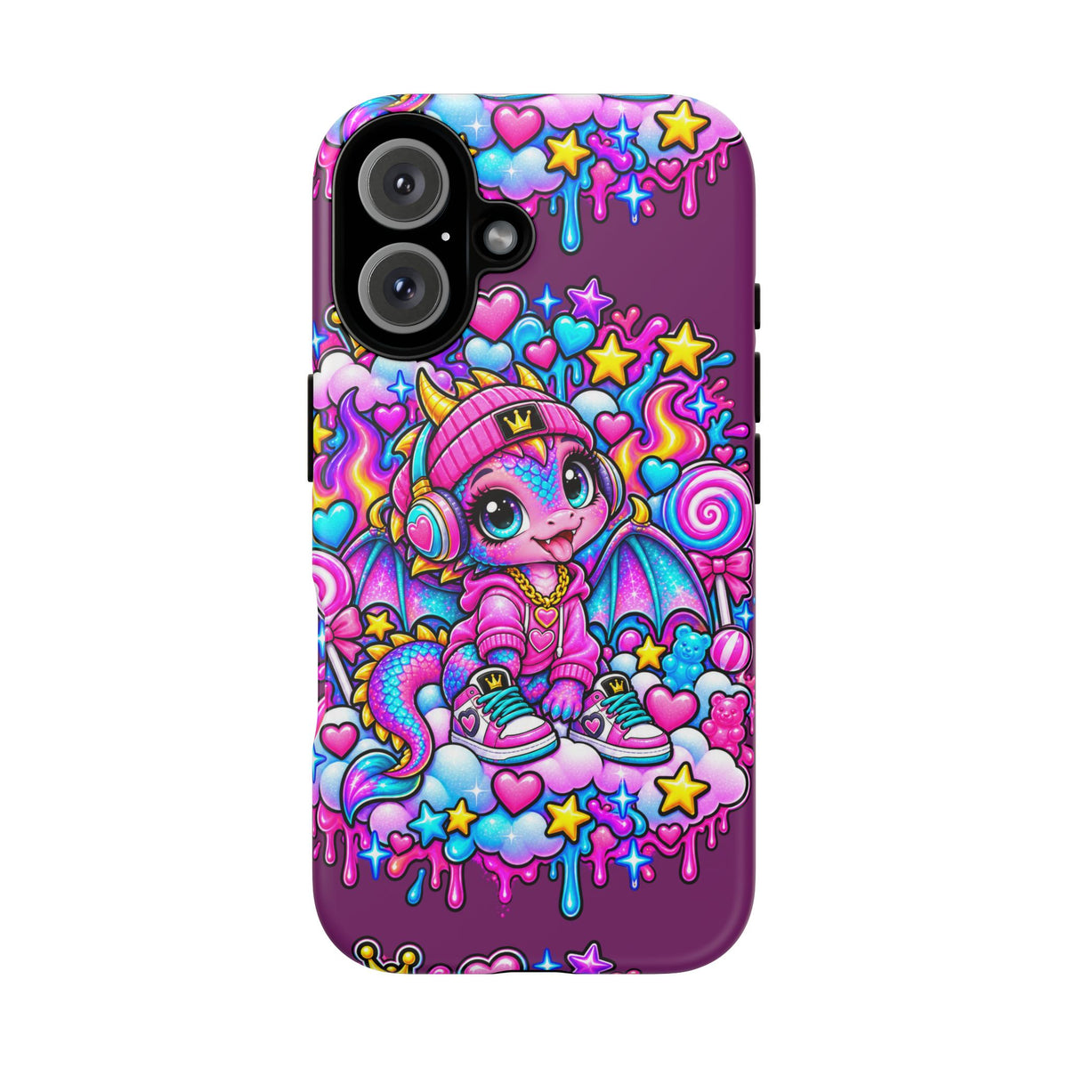 Cute Dragon Phone Case Purple Heart Crown Design
