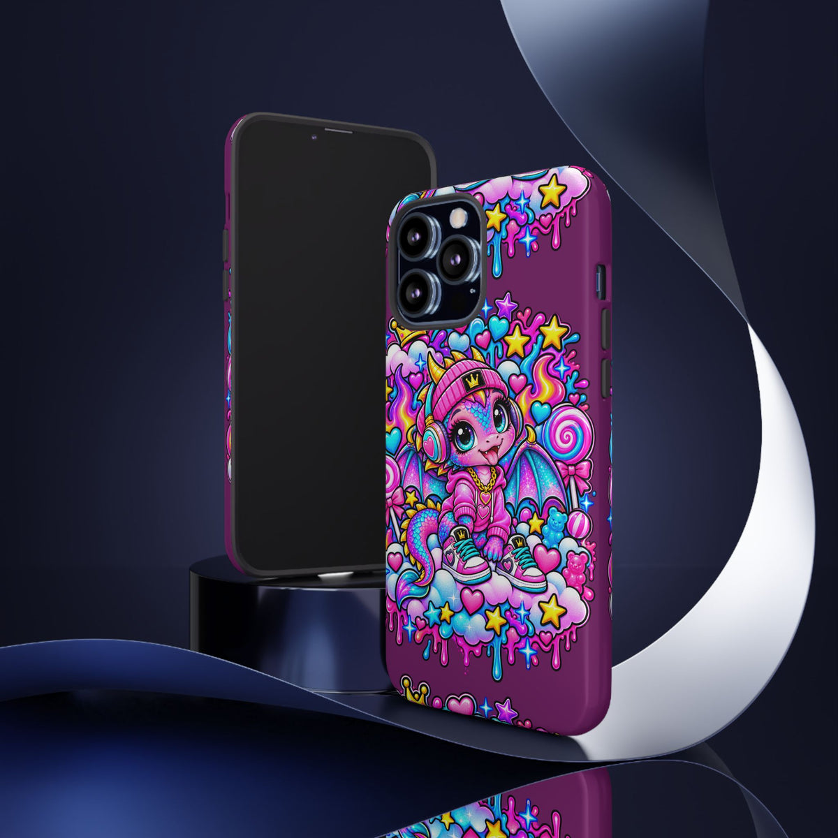 Cute Dragon Phone Case Purple Heart Crown Design