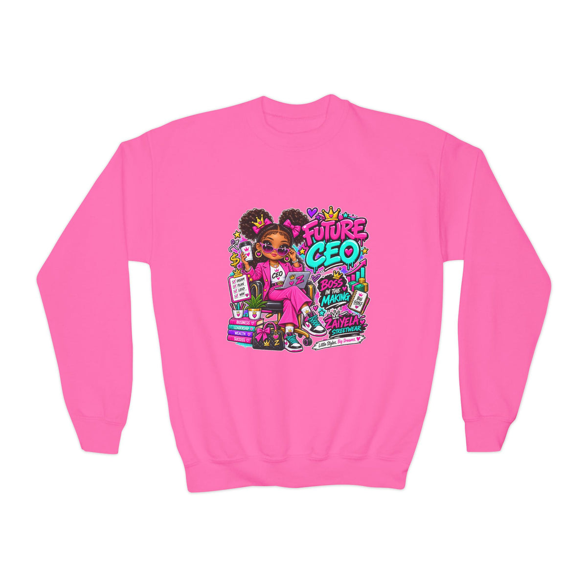 Youth Crewneck Sweatshirt Future CEO Big Dreams Big Goals Graphic Pullover