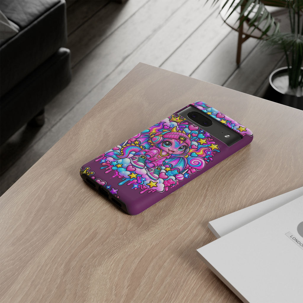 Cute Dragon Phone Case Purple Heart Crown Design