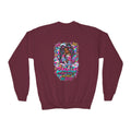 Youth Crewneck Sweatshirt — Colorful Butterfly Girl Graphic Sweatshirt for Kids